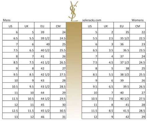 yves saint laurent shoe size chart